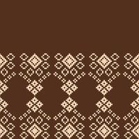 Fabric pattern with cross stitch pixel brown color background with ethnic design pattern art. vector