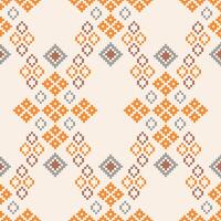 Ethnic pattern with cross stitch pixel brown cream white color background design fabric pattern. vector