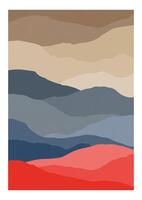 Decorative vertical background or card template with abstract wavy or stripy texture. Backdrop or landscape with hills or barchan dunes. Modern colorful illustration in trendy graphic style vector