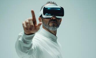 Man engaging with virtual reality technology in a modern studio environment photo