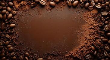 Dark coffee beans and cocoa powder create a rich culinary backdrop for dessert preparations photo
