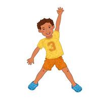 Colorful Illustration of Happy Boy Jumping Isolated on White Background vector