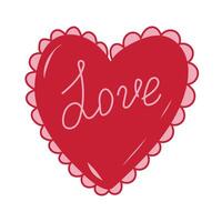 Decorative red heart with love written in cursive on a white background, perfect for expressing affection and romance vector