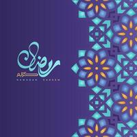 Happy Ramadan Kareem Background Design with illuminated aesthetic ornaments vector