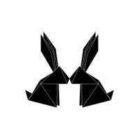 Pair Rabbit or Bunny Shape Inspired by Origami Form, can use for Logo, Pictogram, Cute Animal Figure, Website, Apps, or Graphic Design Element. Simple, BW and Editable. vector
