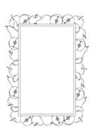 vertical frame of black and white apples and pears, hand drawn in cartoon style. Outline drawing. vector