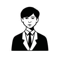 Flat style avatar, young intelligent office worker in a suit man in a tie, black and white vector