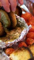 baked camembert burnt crackers. creating a Christmas tree from raw dough. recipe Bread bags Christmas tree with Camembert cheese. the cooking process. video