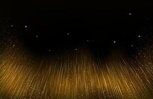 Abstract futuristic horizontal dark background with golden bright lines, stars and sparks. vector