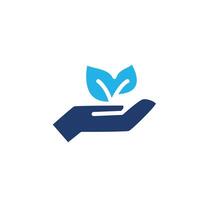hand and leaf colored icon design good for web or mobile app vector