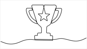 Winner trophy continuous one line drawing.one line drawing of trophy cup competition. Winner trophy symbol. Achievement success concept vector