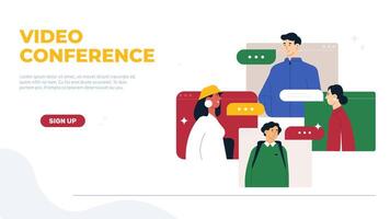 Coworkers connecting remotely via conference, engaging in virtual teamwork and online communication for collaborative project management vector