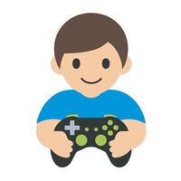 A boy holding a game controller on a white background vector