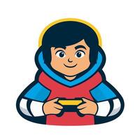 A cartoon character holding a controller vector