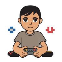 A boy playing games with a controller vector