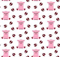 Seamless pattern with cute cartoon pigs and footsteps isolated on pink background vector