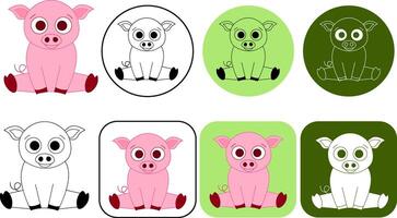Pig in graphic line art drawing style cute logo. Abstract pig silhouette minimalist black linear design isolated on white background. vector