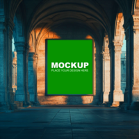 mockup of a green frame in an archway psd