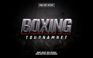 3D text effect Boxing Tournament with color Metallic psd