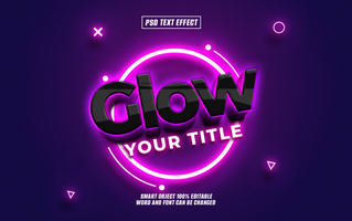 3D glowing text effect editable, with purple background. psd