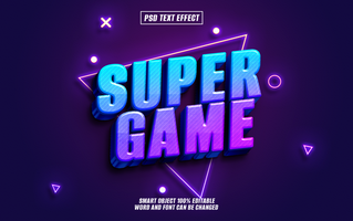 3D text effect Super Game with glowing lines psd