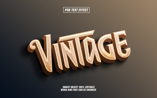 3D golden vintage text effect with shadow on dark background. psd