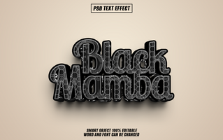 3D Black Mamba text effect with a reptile skin texture. psd