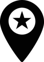 a map, location icon, a black and white pin with a star vector