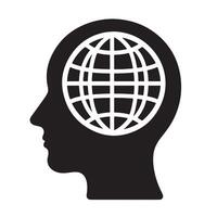 a silhouette of a man's head with a globe inside vector