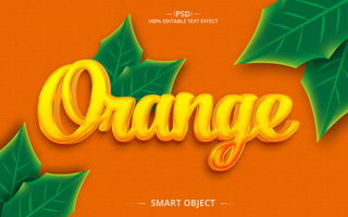 Orange 3D creative design Editable Text Effect Design with leaf psd