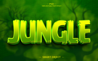Jungle 3D text effect design with green color black tree psd