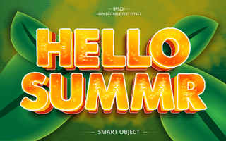 Hello Summer 3D creative text effect design with leaf psd