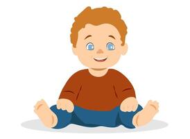 Happy toddler sitting on a soft surface and enjoying playful moments in a bright and cheerful atmosphere vector
