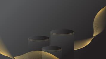 three display podium black luxury gold modern presentation product background . stage empty dark design pedestal minimal showcase template space vector