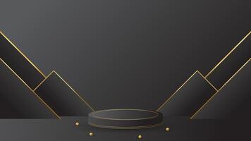 display podium black luxury gold modern presentation product background . stage empty dark design pedestal minimal showcase template space stand. font view vector