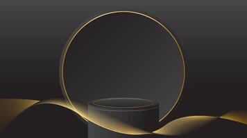 a display podium black luxury gold modern presentation product background . stage empty dark design pedestal minimal showcase template space stand. vector