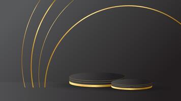 display podium black luxury gold modern presentation product background . stage empty dark design pedestal minimal showcase template space stand. arch vector