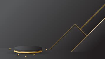 the line display podium black luxury gold modern presentation product background . stage empty dark design pedestal minimal showcase template space stand. vector