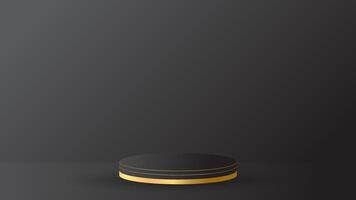 one display podium black luxury gold modern presentation product background . stage empty dark design pedestal minimal showcase template space stand. vector