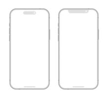Grey smartphone device mockup template illustration. Set of two mobile phone clay devices with blank white display vector