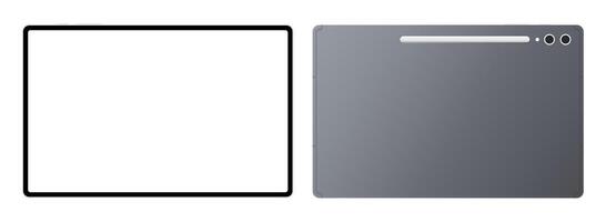 Modern tablet pc device front back mockup template. Realistic gray black frame computer pda blank display illustration vector