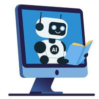 Robot reading book from monitor screen vector