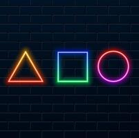 Neon ring, star, square and triangle set vector