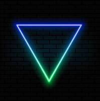 Neon triangle frame with glowing effects and highlights on a dark blue background. vector