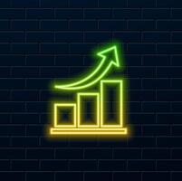 Bright neon line Increasing financial growth icon isolated on black background. Increasing revenue. Colorful Outline Concept vector