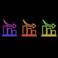 Animated chart of a falling dollar with a flaming saber effect. neon style. vector