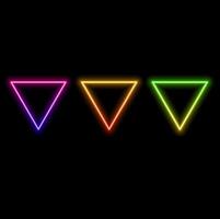 Set of pink blue, red-purple, green light up neon triangle photo frames. Signal of the game. Abstract cosmic geometric design of vibrant colors. vector