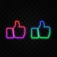 illustration. Thumbs up and down, notification icon. neon style. flat icon. icons for social networks, website interface, icons for bloggers. vector