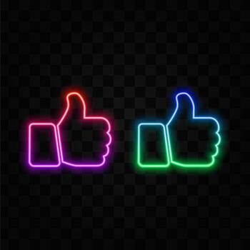 ilustración. pulgares arriba y abajo, notificación icono. neón estilo. plano icono. íconos para social redes, sitio web interfaz, íconos para blogueros vector