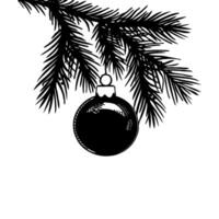 Silhouette Christmas branch with a ornament hanging from it. vector